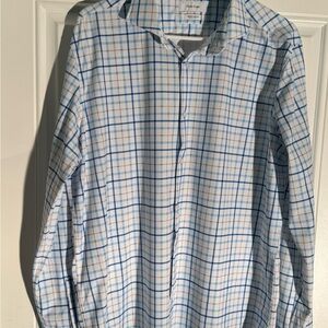 Elegant White and Blue Checkered Dress Shirt